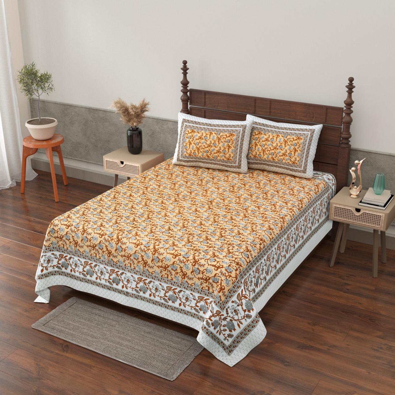 Pure cotton single bedsheet with 2 pillow covers (70x100 inches)