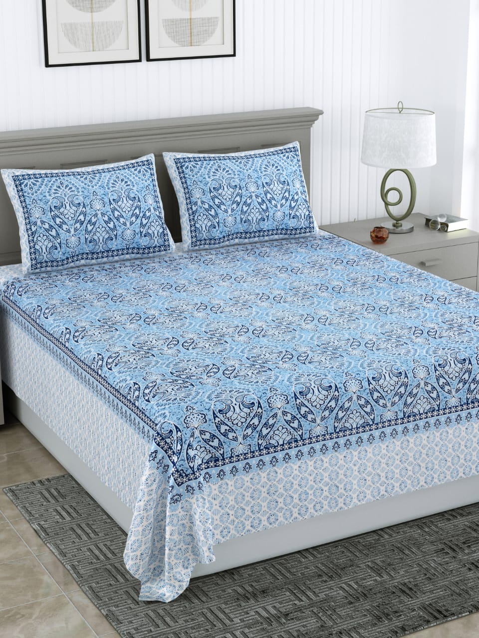 Pure cotton king size bedsheet with two pillow covers 95x108 inches