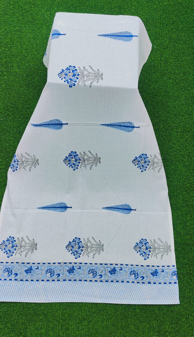 Luxury pure cotton, hand-block printed waffle textured bath towel