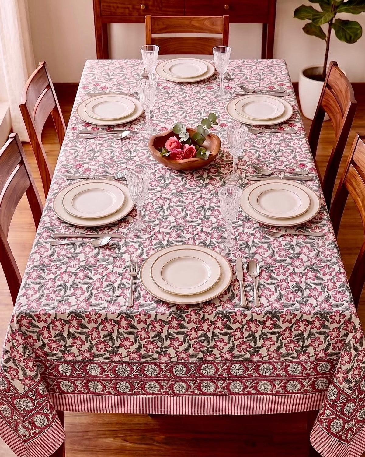 Pure cotton hand-block printed table cover for 6 seater table 60x90 inches