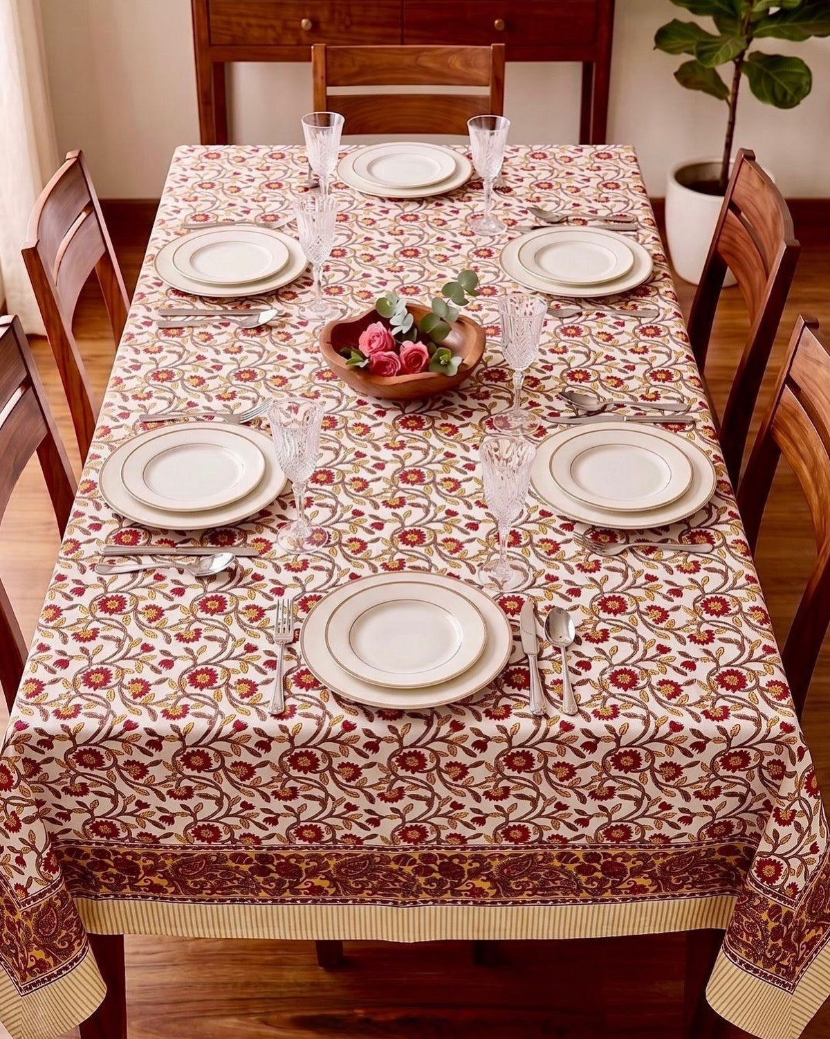 Pure cotton hand-block printed table cover for 6 seater table 60x90 inches