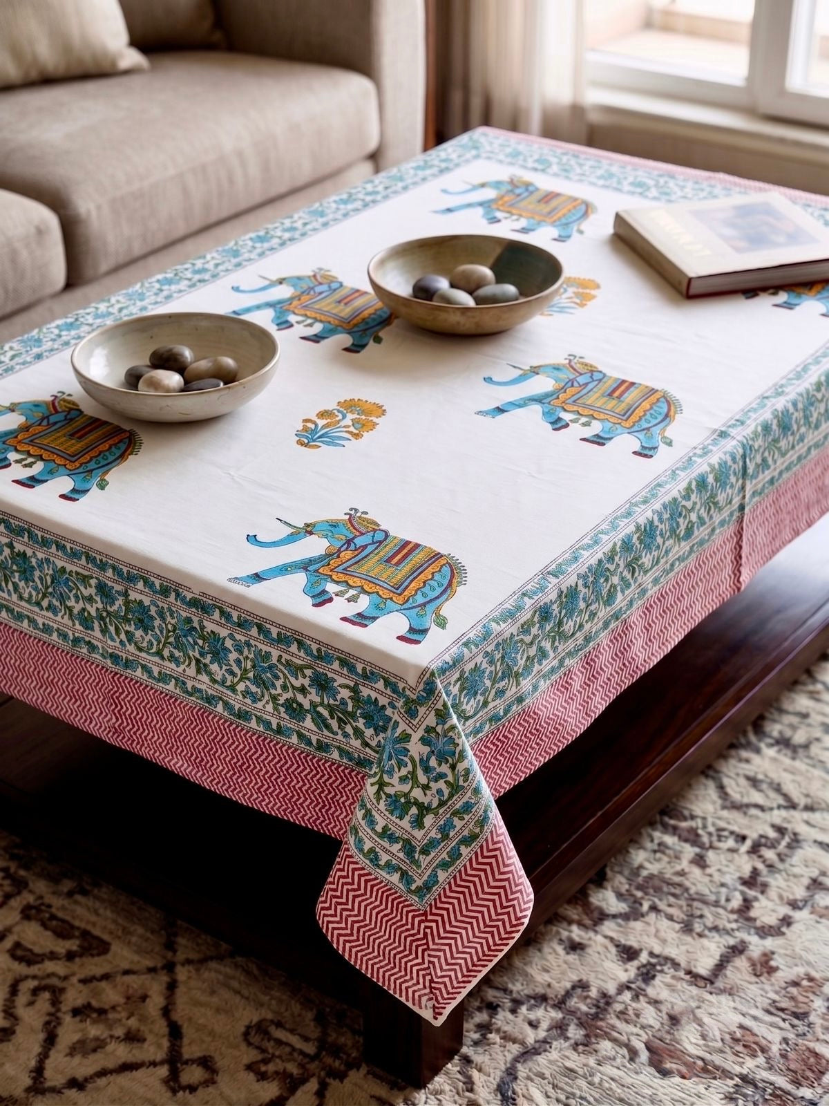 Pure cotton hand-block printed center table/ 4 seater dining table(40x60 inches)