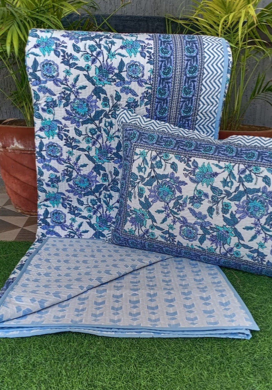 Pure cotton quilted bedcovers with two quilted pillow covers (90x108 inches)
