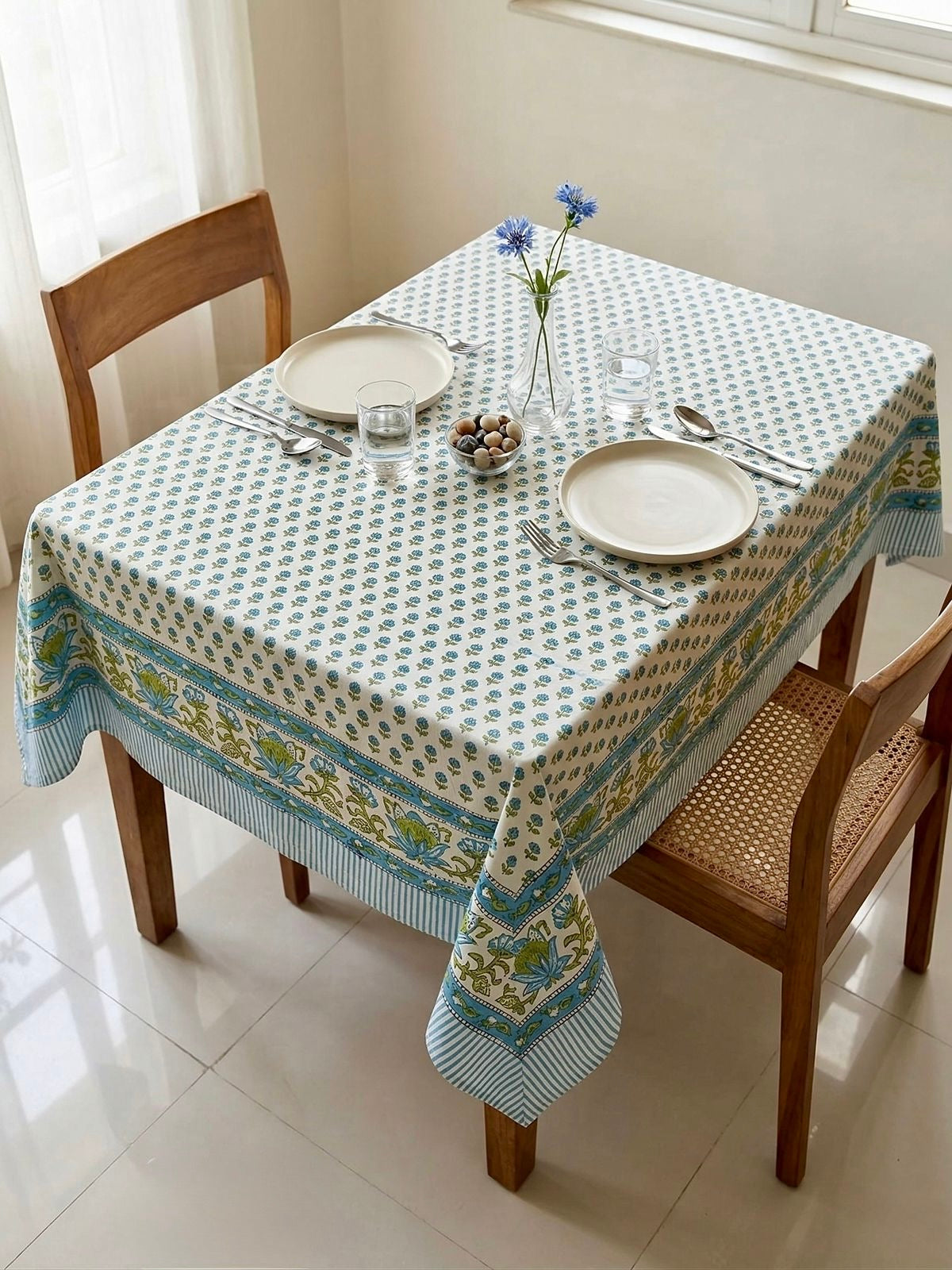 Pure cotton hand-block printed 2 seater square table cover (45x45 inches)