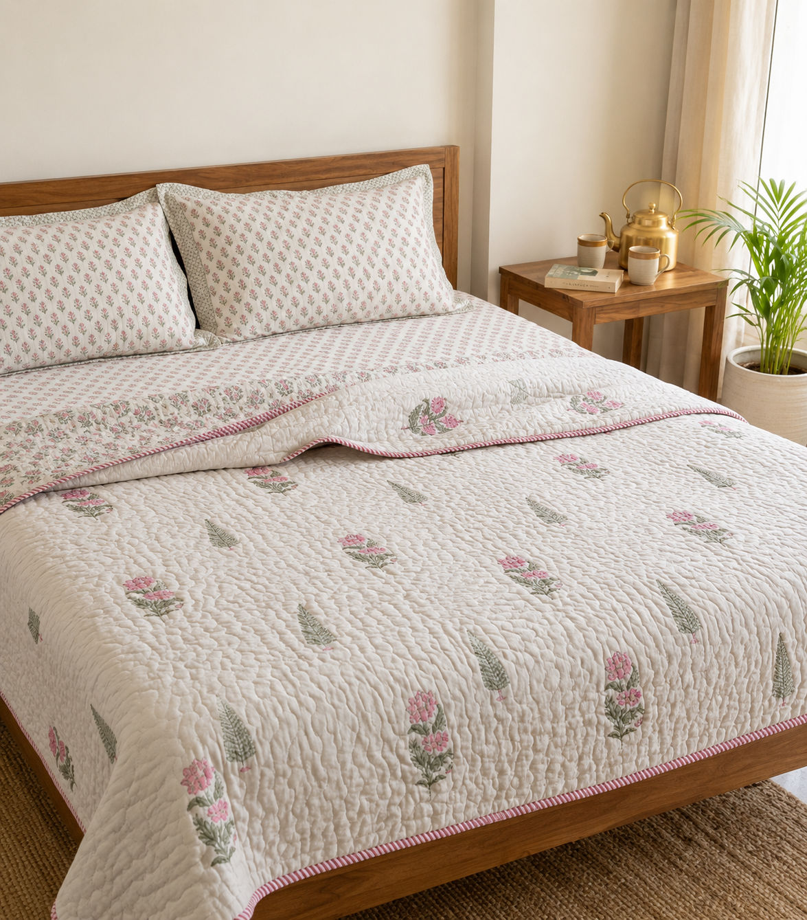 Pure mulmul cotton screen printed reversible double razai (90x108 inches)
