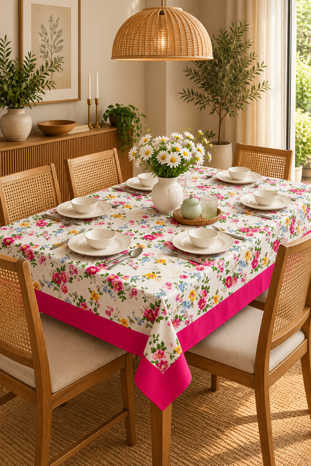 Pure casemate cotton 6 seater dining table cover (60x90 inches)