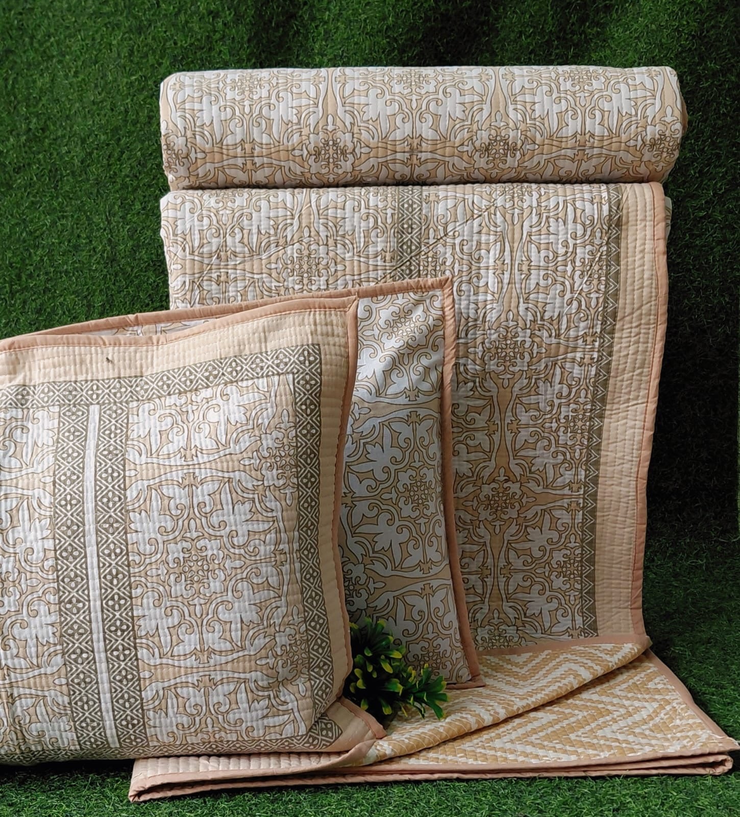 Pure cotton quilted bedcovers with two quilted pillow covers (90x108 inches)