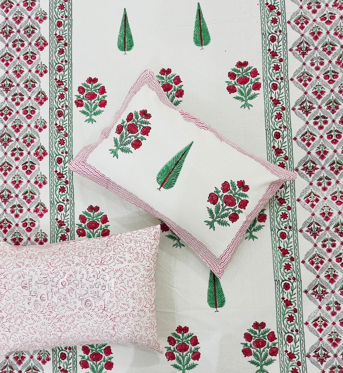 Pure cotton hand-block printed super king size double bedsheets with 2 pillow covers (108x108 inches)