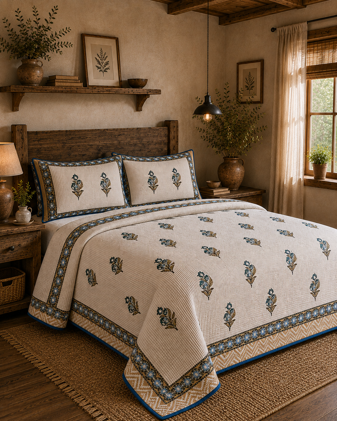 Pure cotton quilted bedcovers with two quilted pillow covers (90x108 inches)