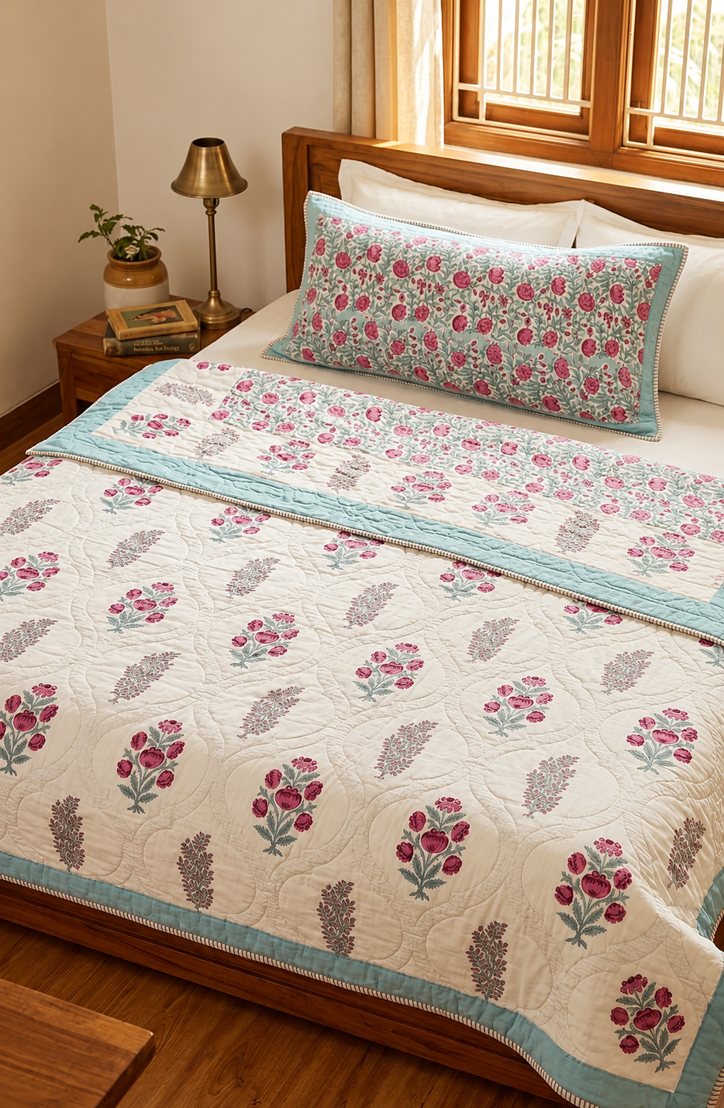 Pure mulmul cotton screen printed reversible double razai (90x108 inches)