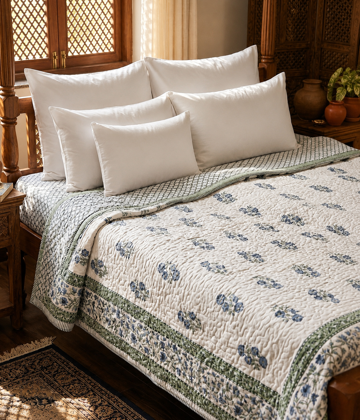 Pure mulmul cotton screen printed reversible double razai (90x108 inches)