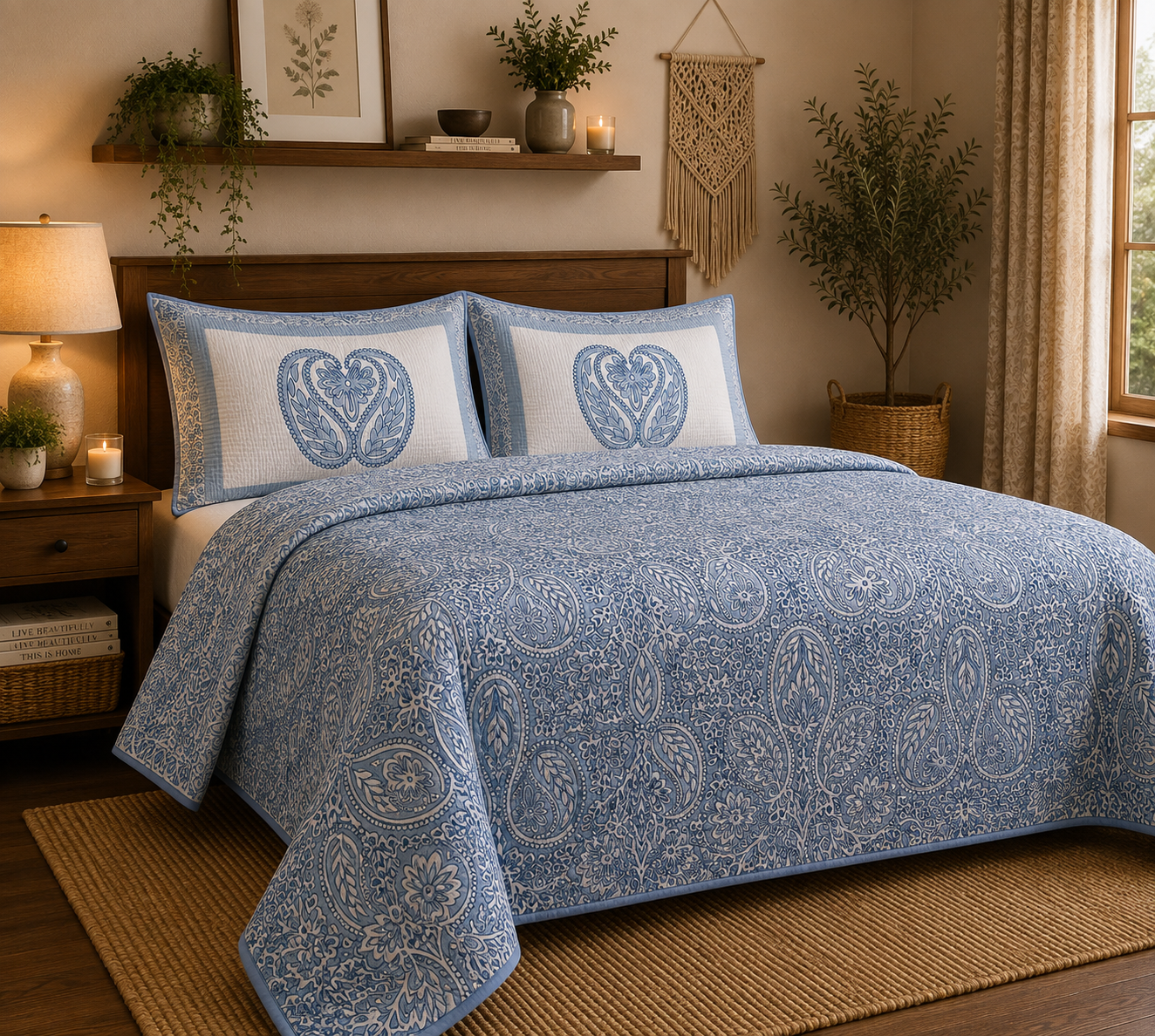 Pure cotton quilted bedcovers with two quilted pillow covers (90x108 inches)
