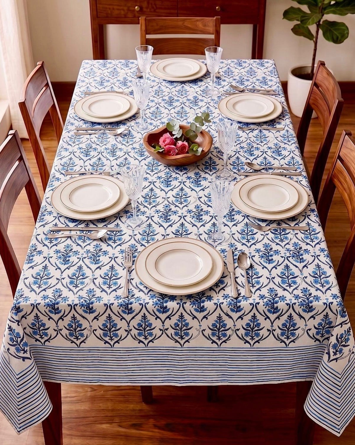 Pure cotton hand-block printed table cover for 6 seater table 60x90 inches