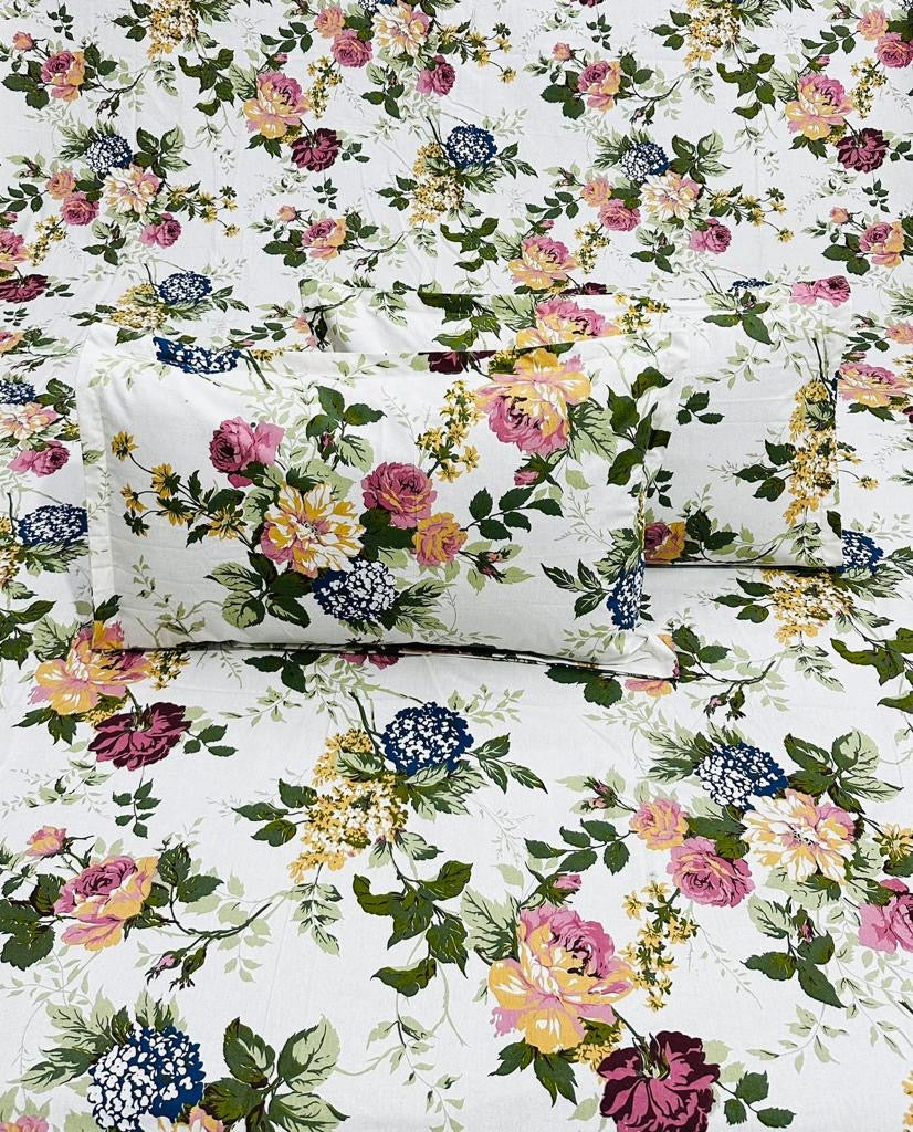 Pure cotton king size bedsheets with two pillow covers for queen and king size beds (100x108 inches) offer