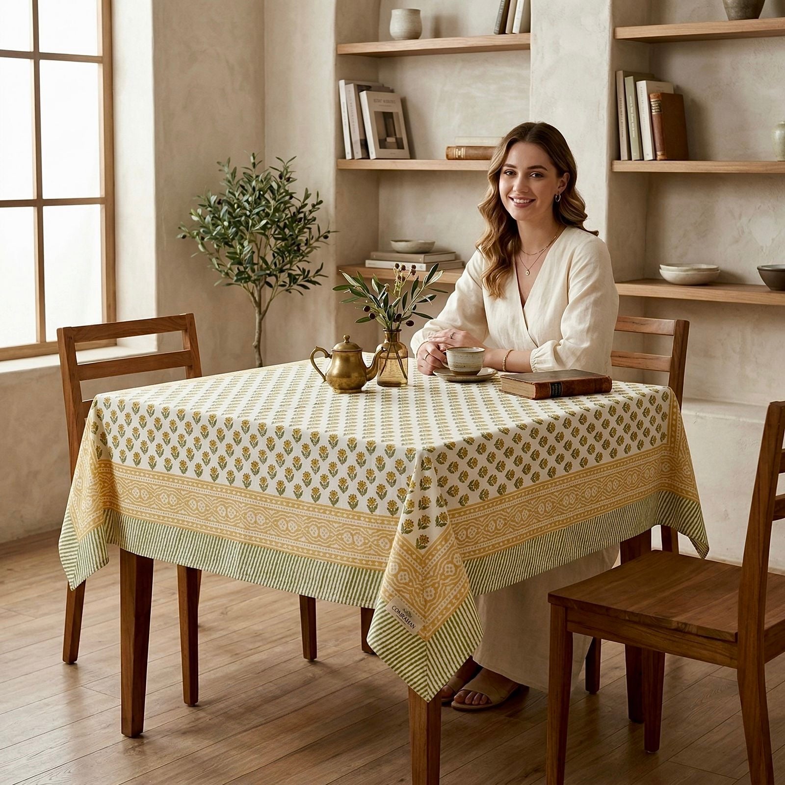 Pure cotton hand-block printed 2 seater square table cover (45x45 inches)
