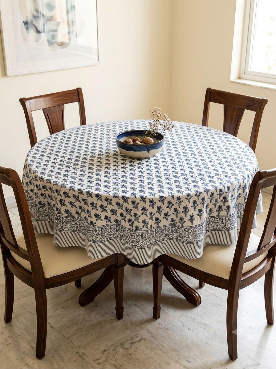 Pure cotton hand-block printed table cover for 4 seater dining table / centre table (60 inches diameter)