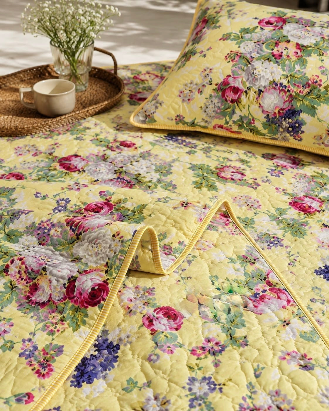 Pure cotton paani jaal quilted printed double bedcovers (90x108 inches)