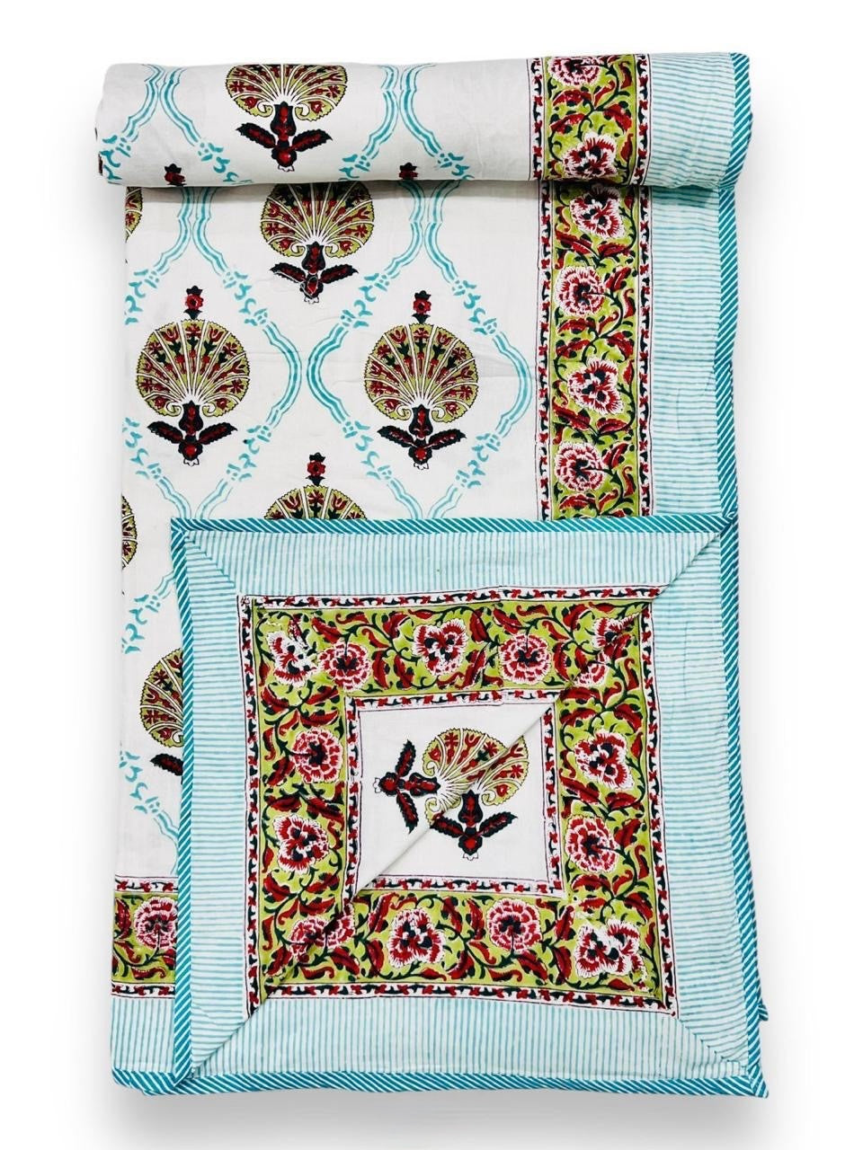 Handblock printed pure mulmul cotton all weather double dohars (90x108 inches)