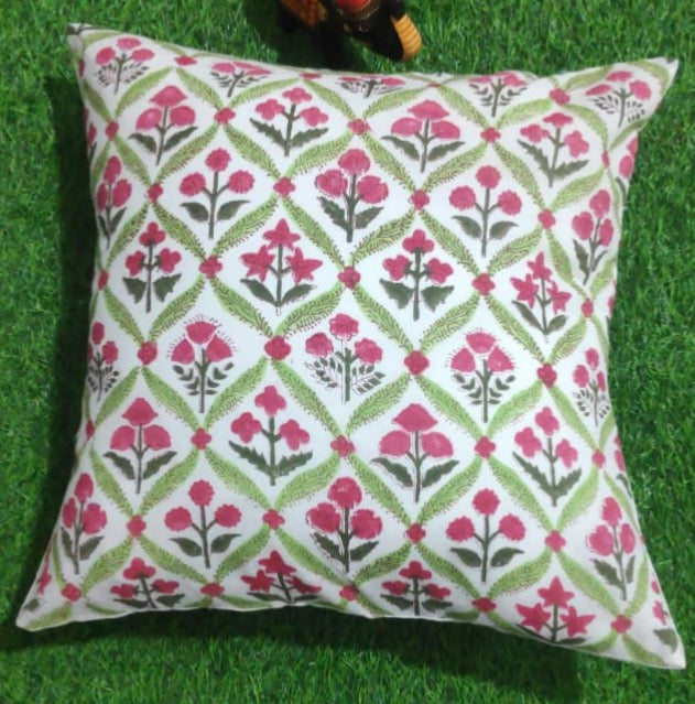 Pure cotton handblock printed cushion cover - single piece (16x16 inches)