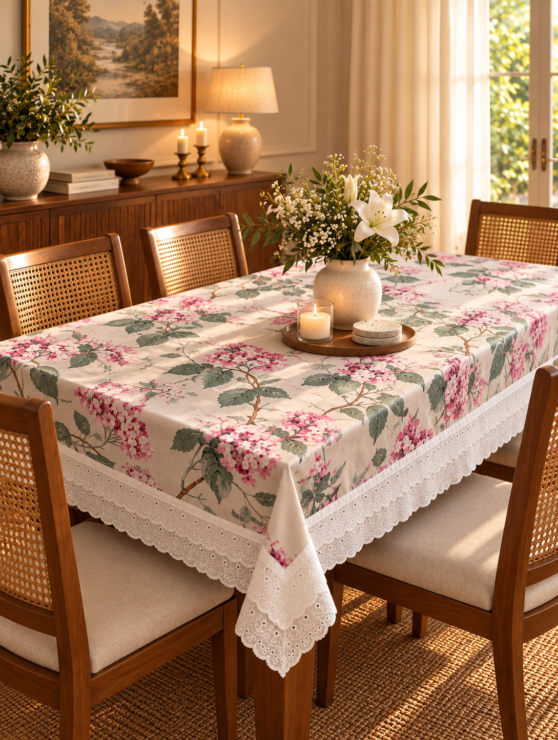 Pure cotton laced table covers for 4, 6 and 8 seater dining tables
