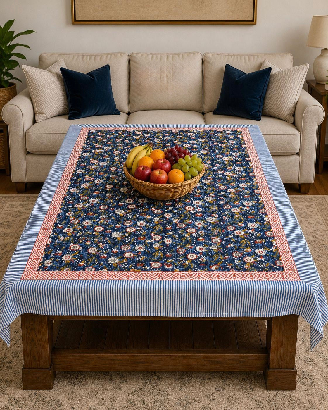 Pure cotton hand-block printed center table/ 4 seater dining table(40x60 inches)