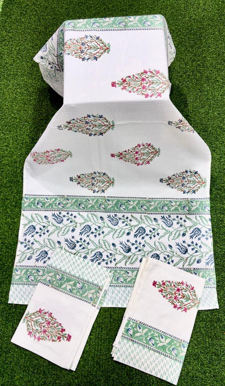 Pure cotton waffled textured hand-block printed bath combos (1 bath and 2 hand towels)