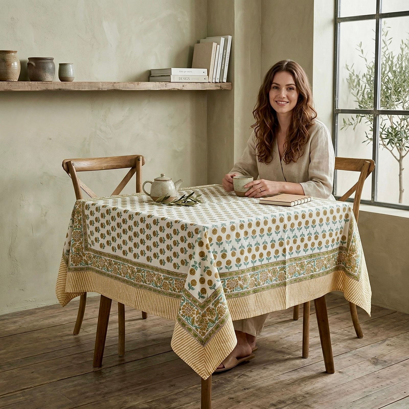 Pure cotton hand-block printed 2 seater square table cover (45x45 inches)