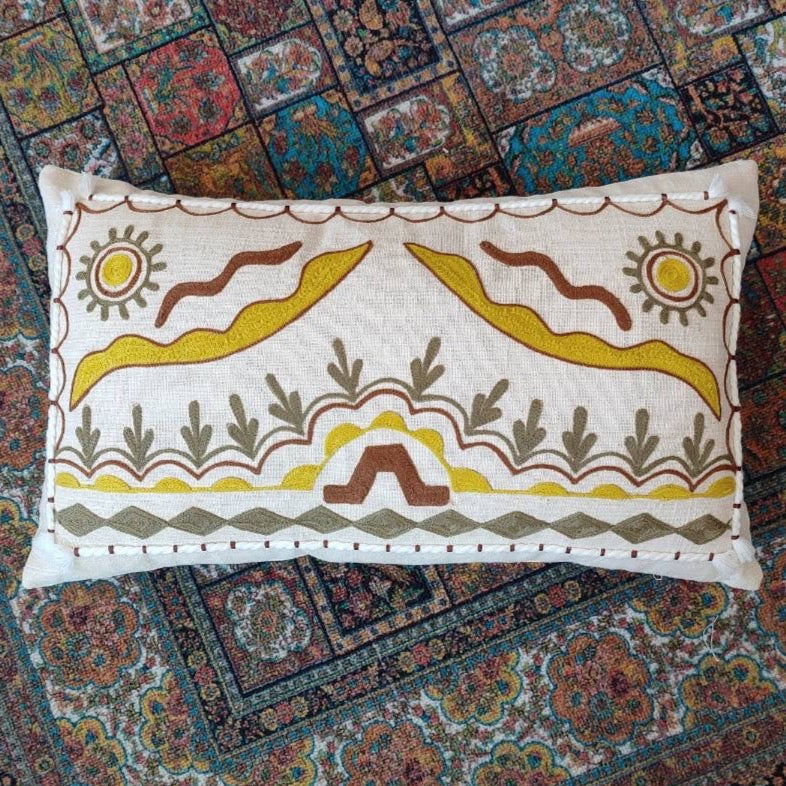 Aari embroidery and dori work rectangular cushion cover (30x50 cms)