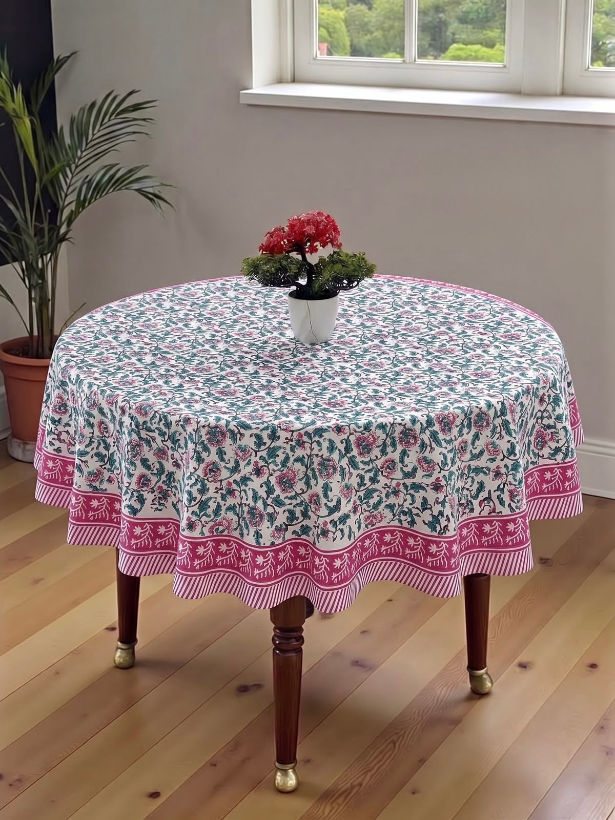 Pure cotton hand-block printed table cover for 4 seater dining table / centre table (60 inches diameter)