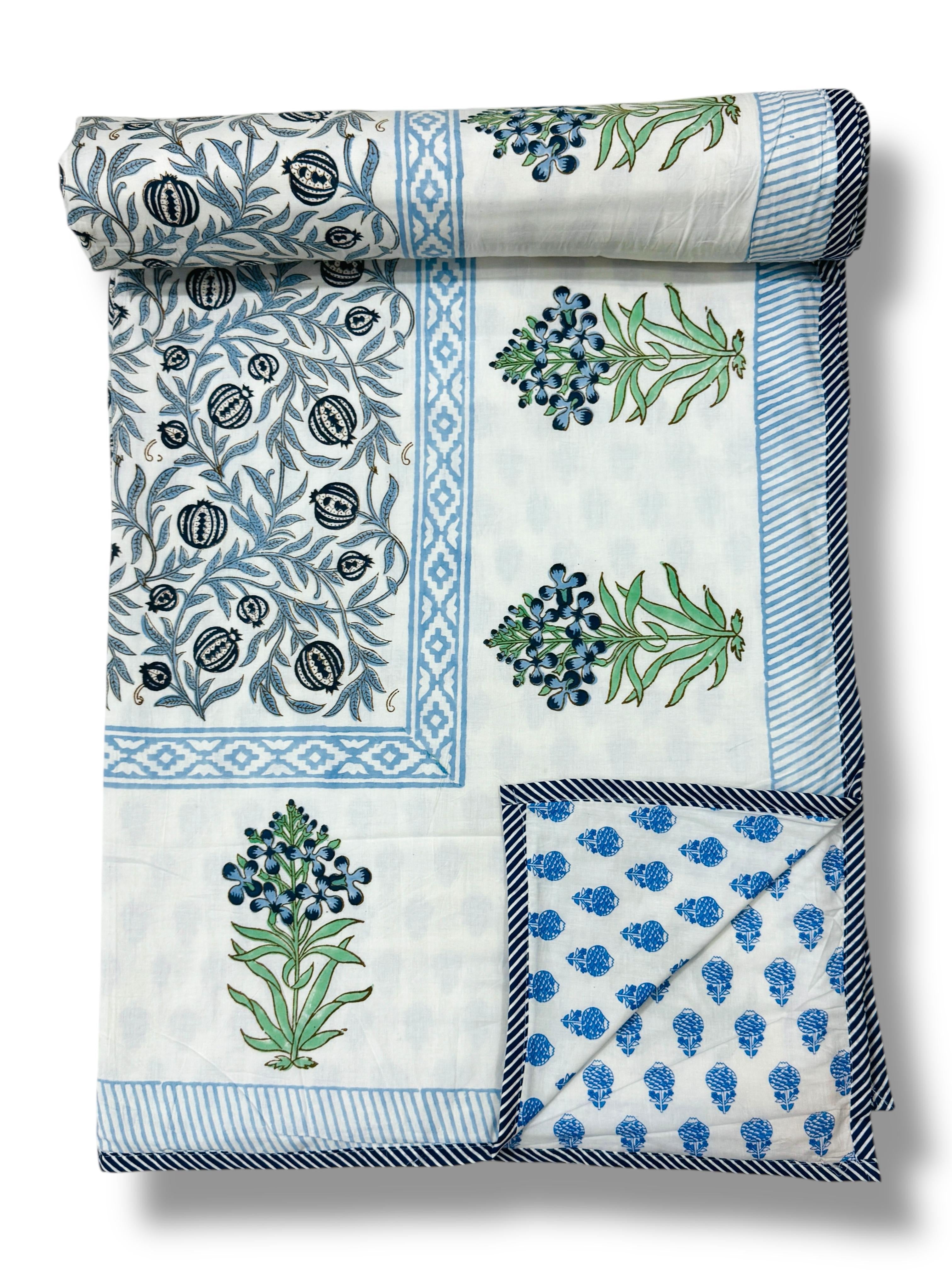 Handblock printed pure mulmul cotton all weather double dohars (90x108 inches)