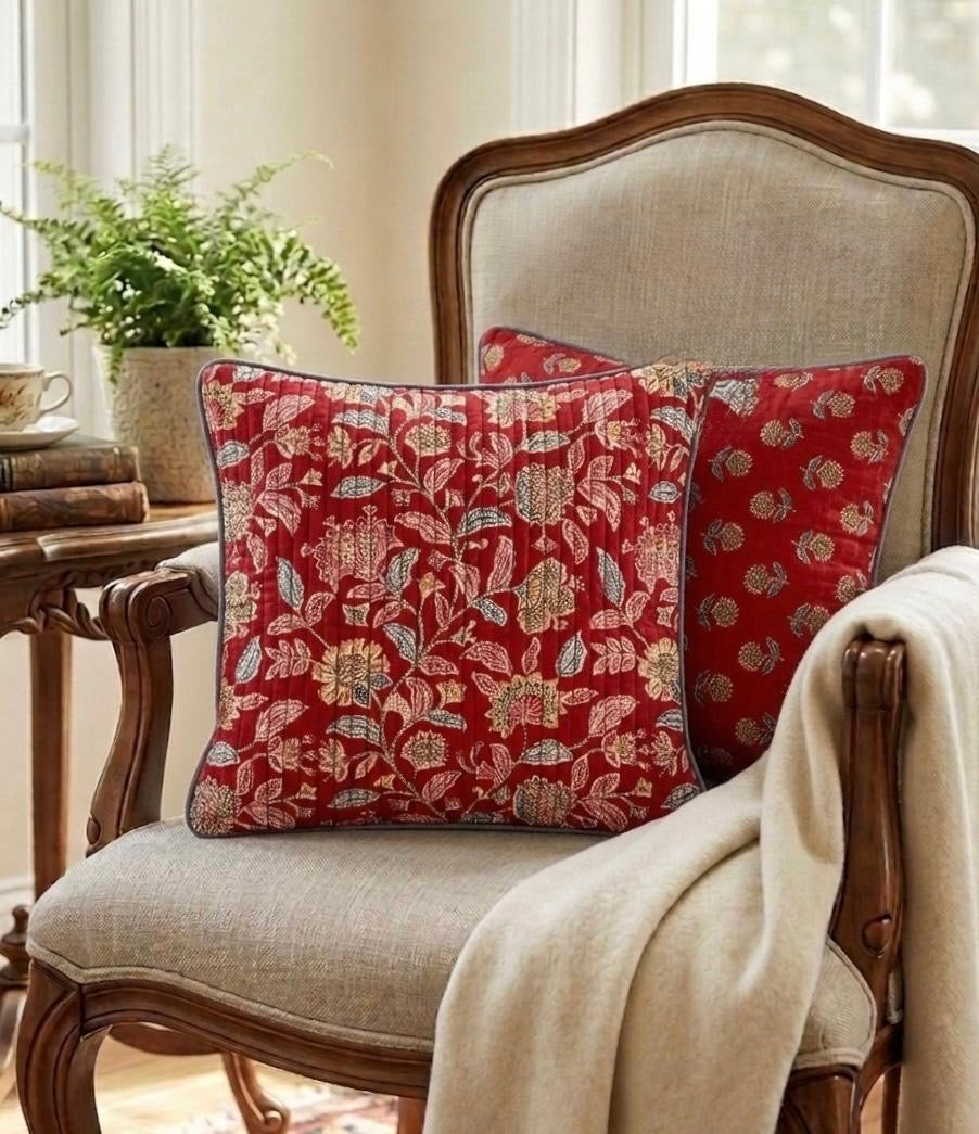Pure cotton quilted Ajrakh cushion covers 16x16 inches (Set of 5)
