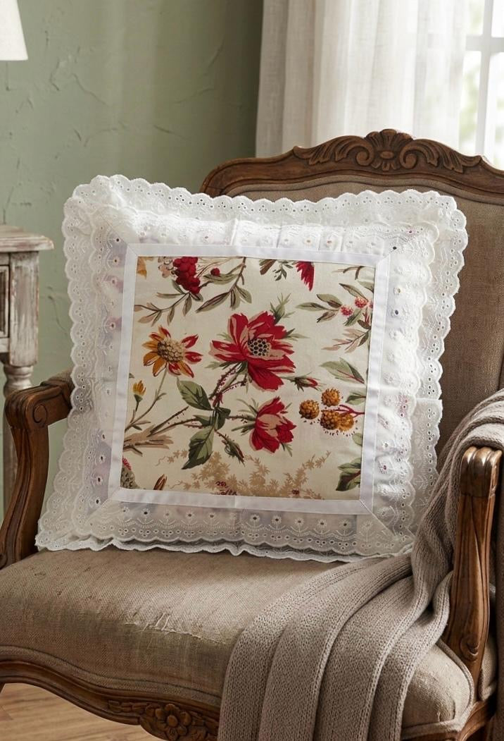 Pure cotton laced cushion covers - set of 2