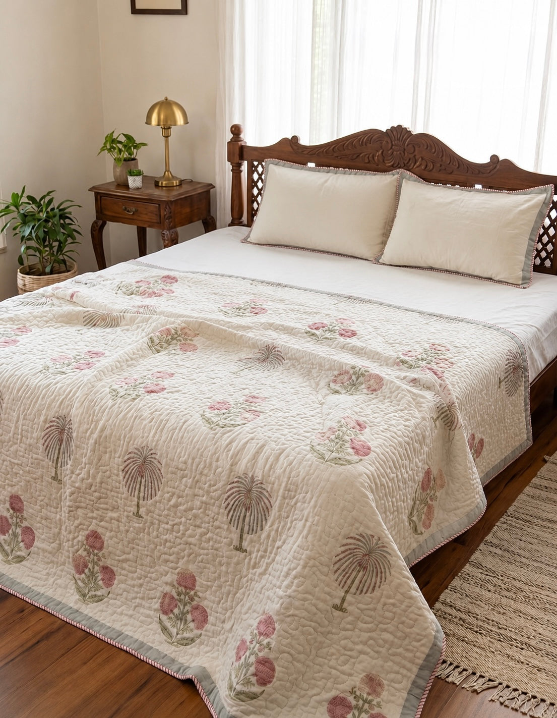Pure mulmul cotton screen printed reversible double razai (90x108 inches)