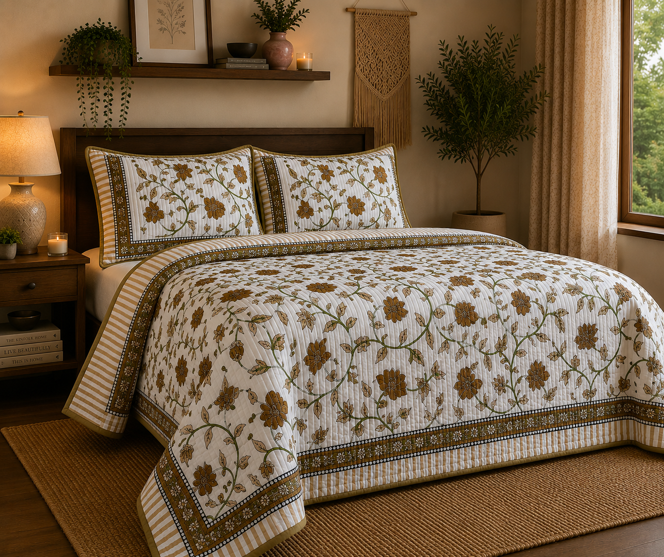 Pure cotton quilted bedcovers with two quilted pillow covers (90x108 inches)