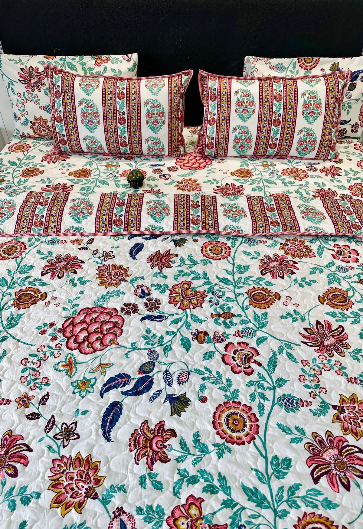 Pure cotton paani jaal quilted printed double bedcovers (90x108 inches)
