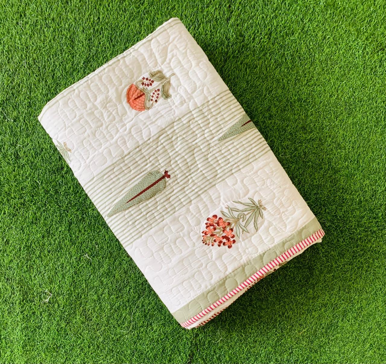 Pure cotton quilted single bedcover without pillow cover (60 x 90 inches)