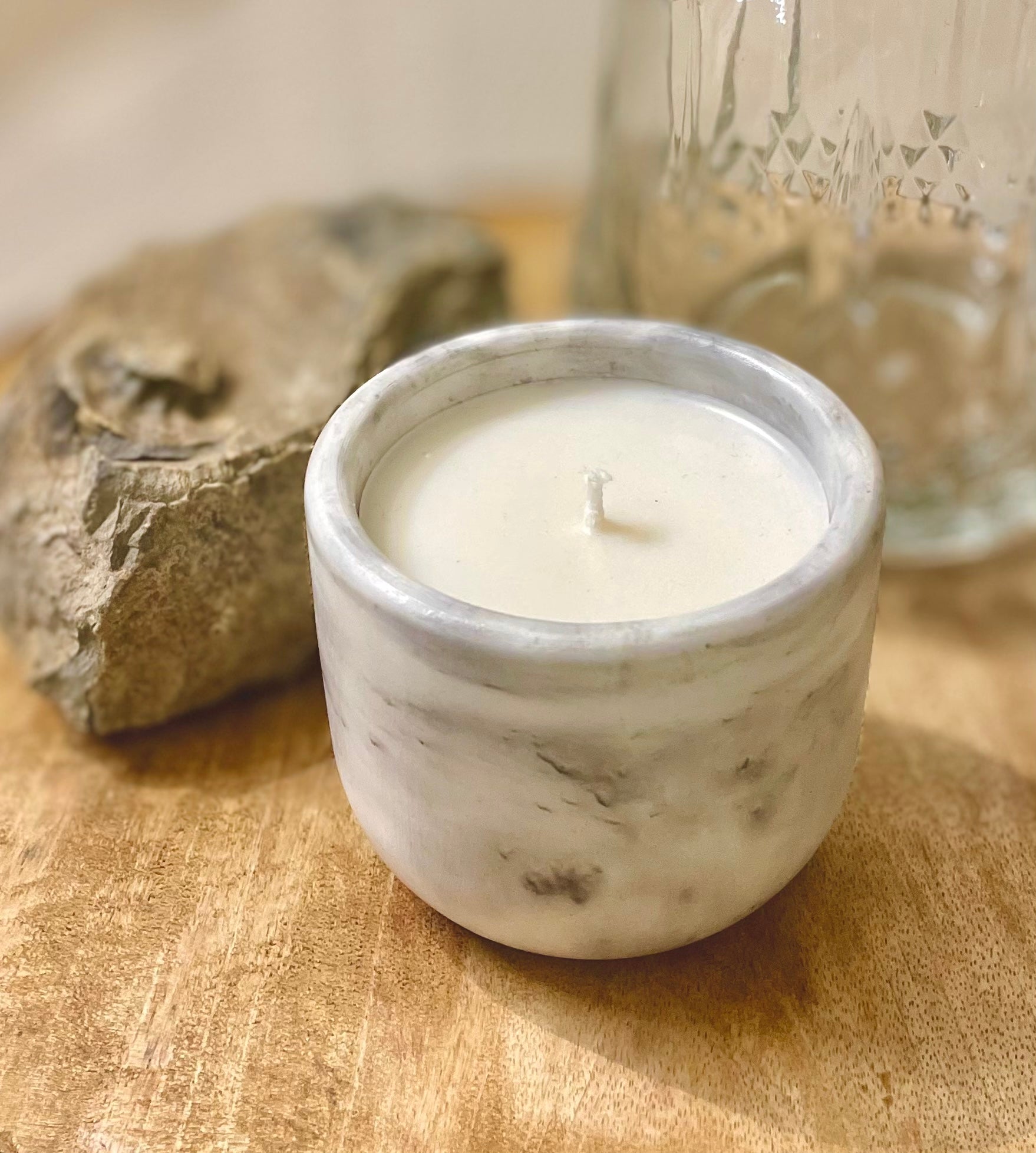 Black and white marble textured concrete open jar scented candle (Lavender)