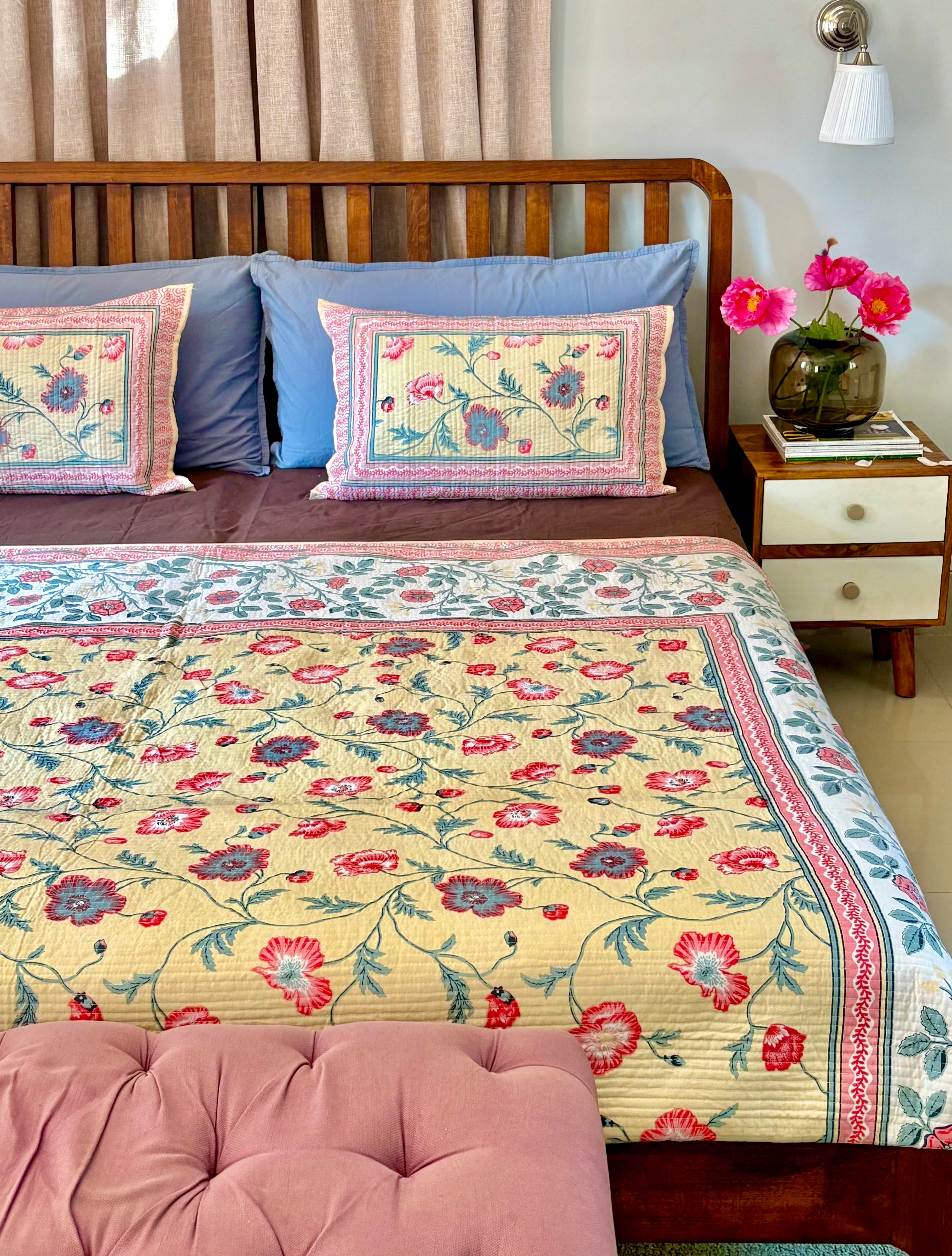 Pure cotton quilted bedcovers with two quilted pillow covers (90x108 inches)