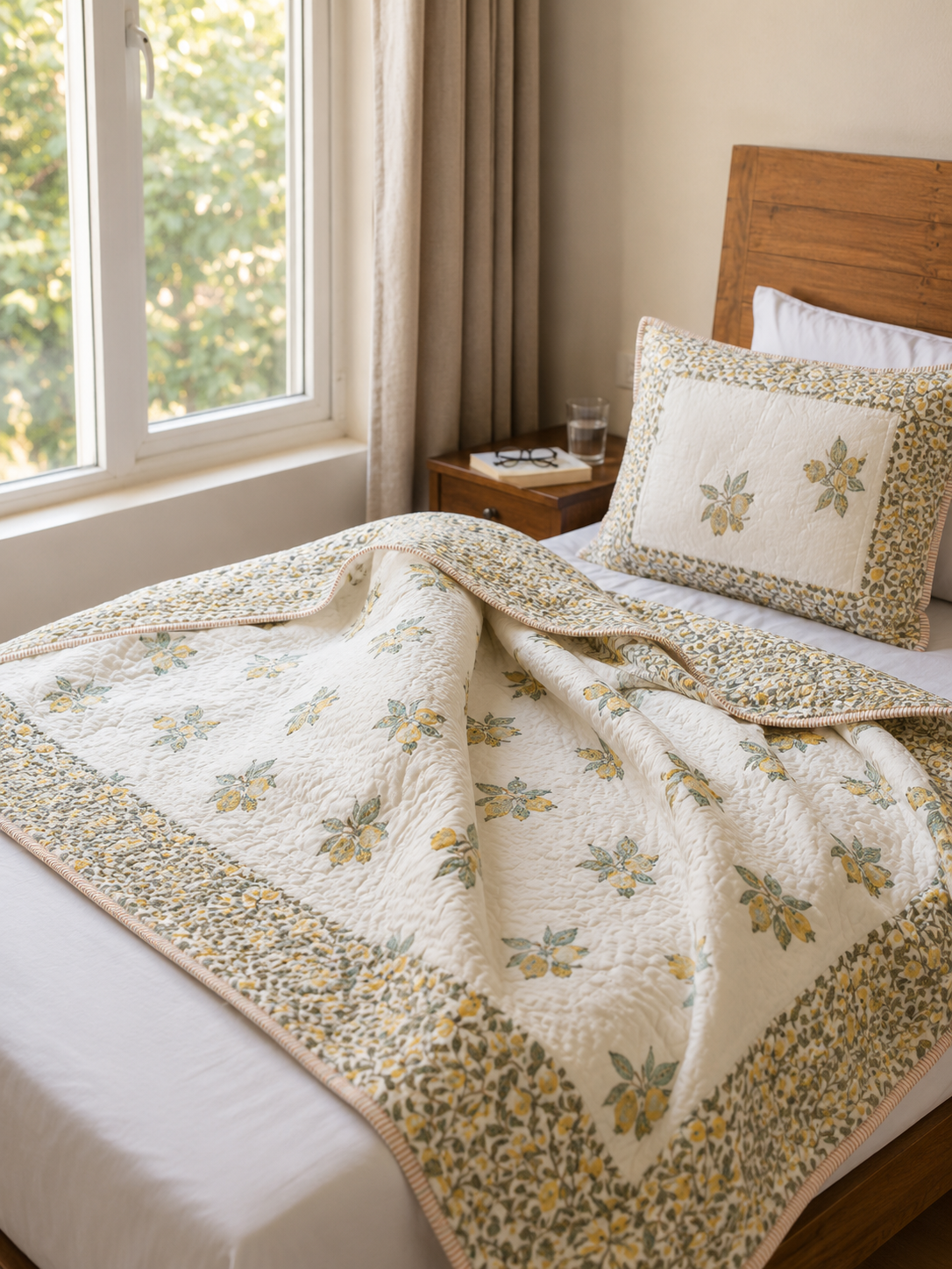 Pure mulmul cotton screen printed reversible double razai (90x108 inches)
