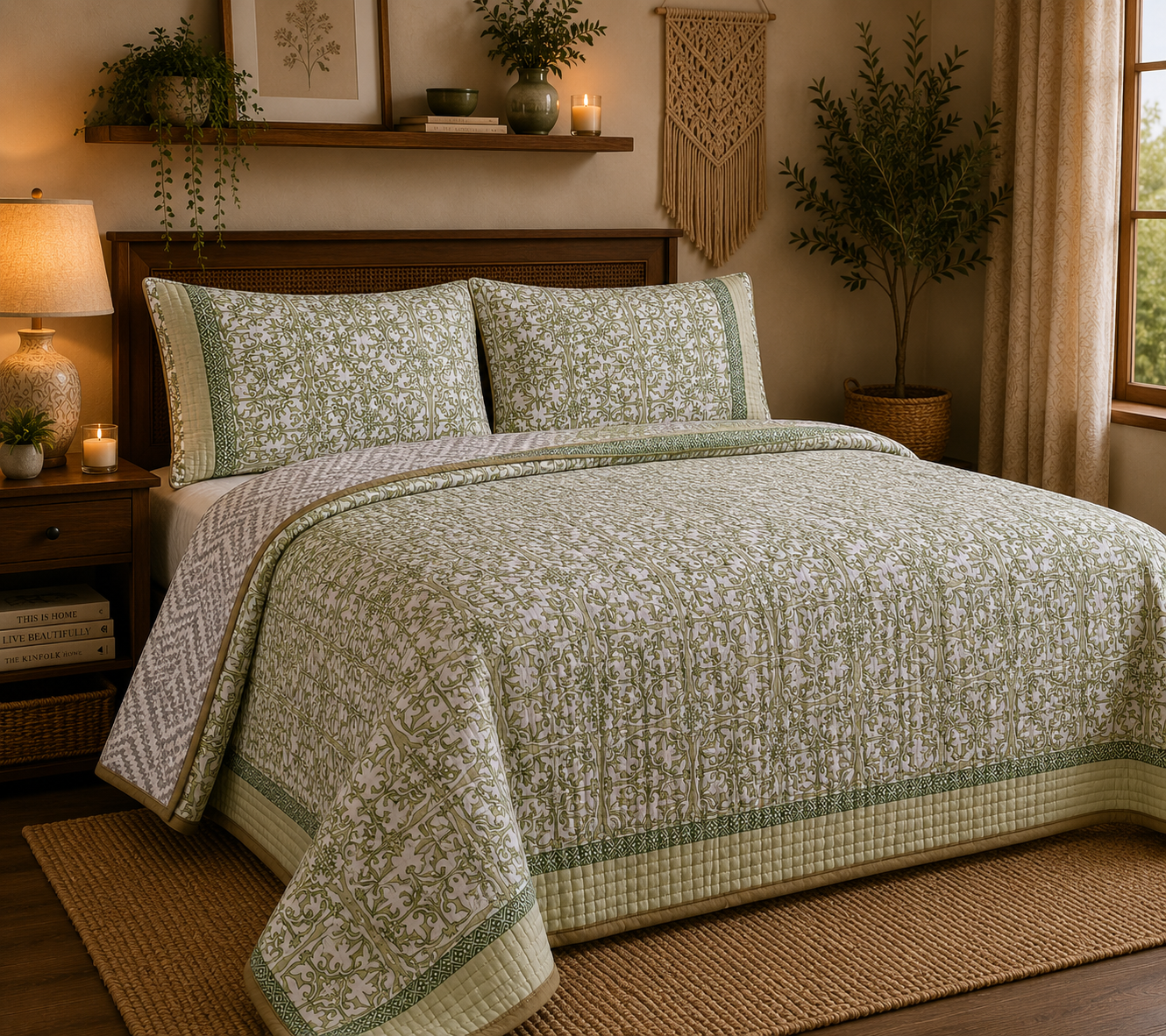 Pure cotton quilted bedcovers with two quilted pillow covers (90x108 inches)