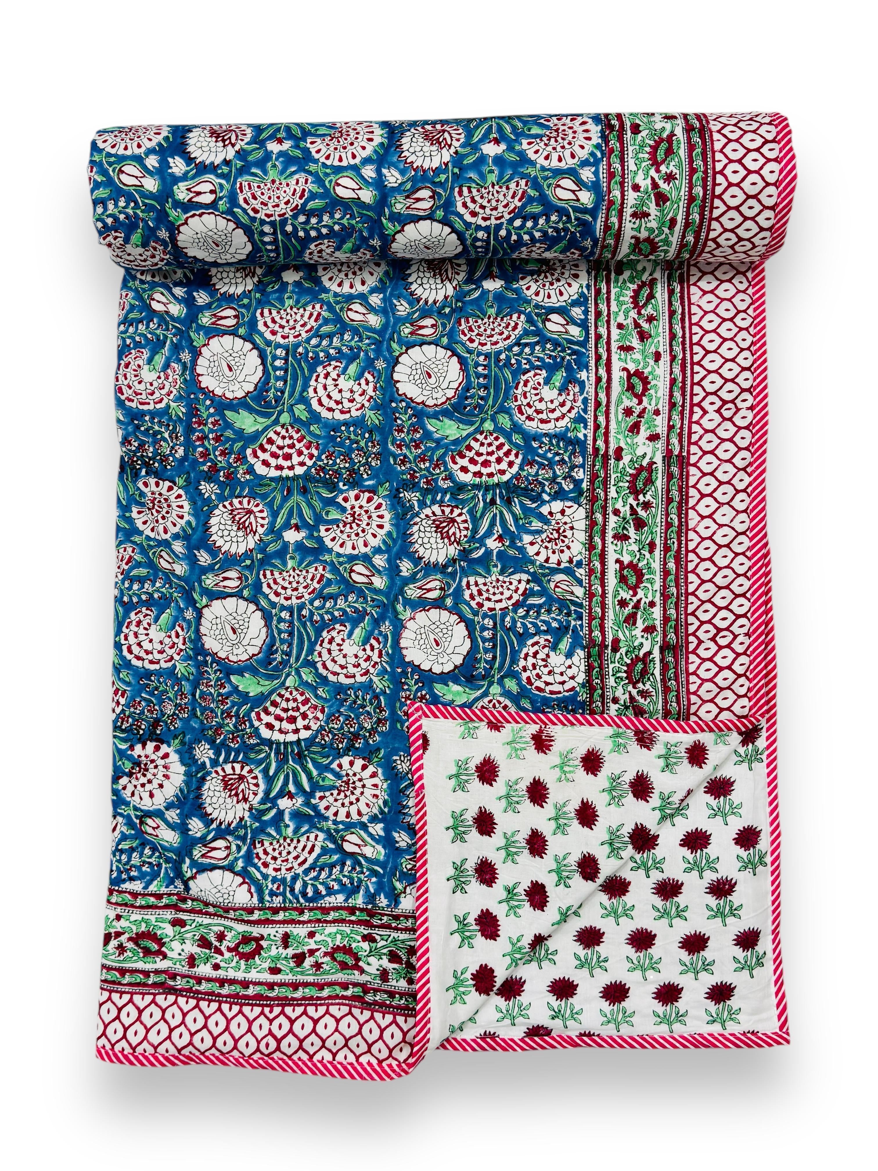 Handblock printed pure mulmul cotton all weather double dohars (90x108 inches)