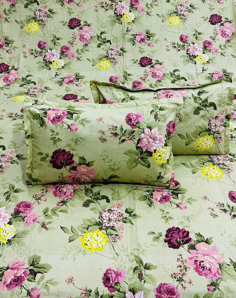 Pure cotton double bedsheets with two pillow covers 100x108 inches
