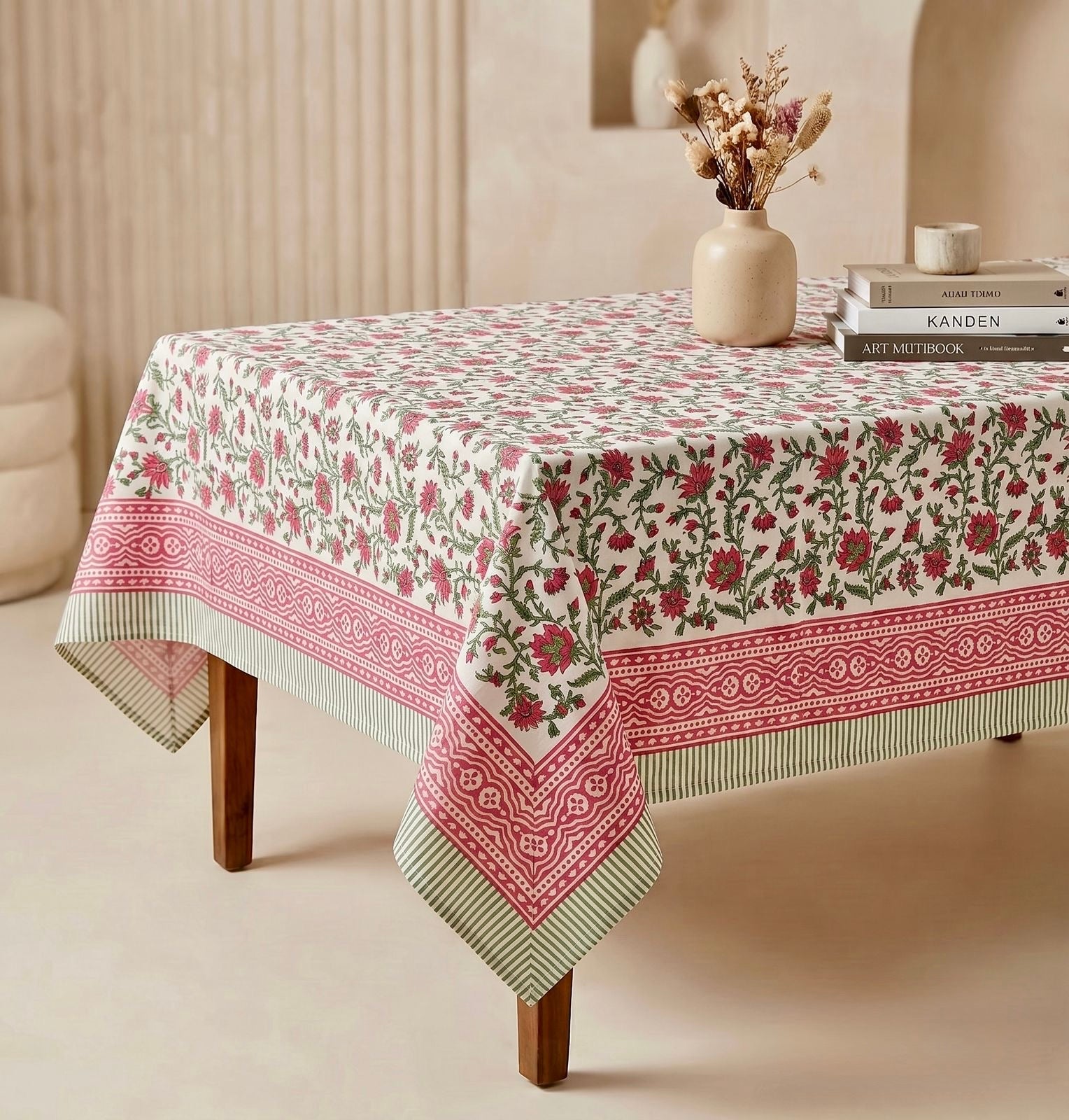 Pure cotton hand-block printed 4 seater dining / centre table covers