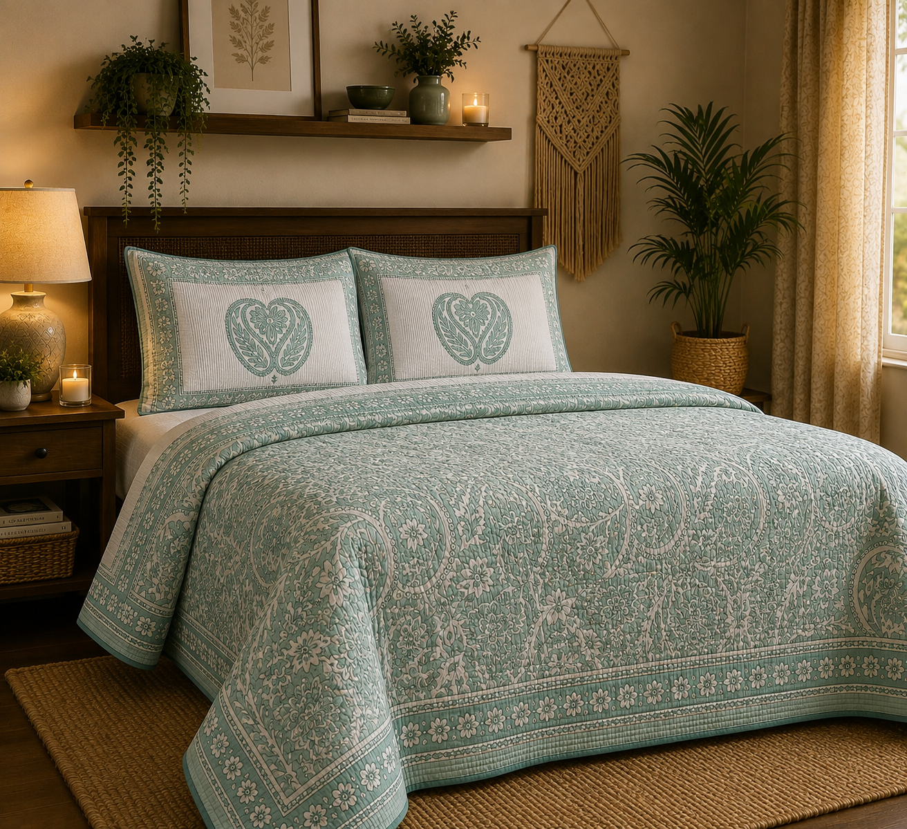 Pure cotton quilted bedcovers with two quilted pillow covers (90x108 inches)