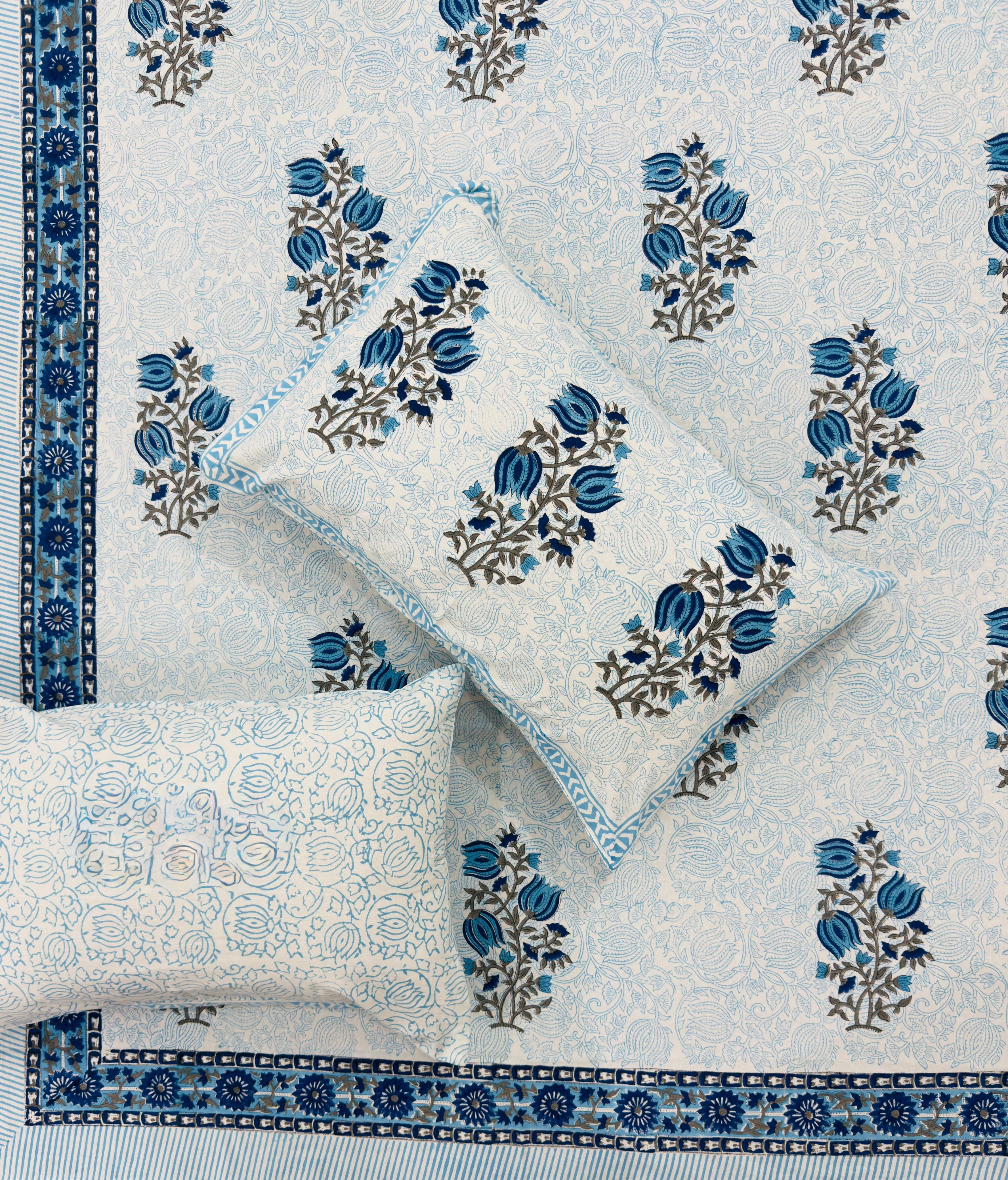Pure cotton hand-block printed super king size double bedsheets with 2 pillow covers (108x108 inches)