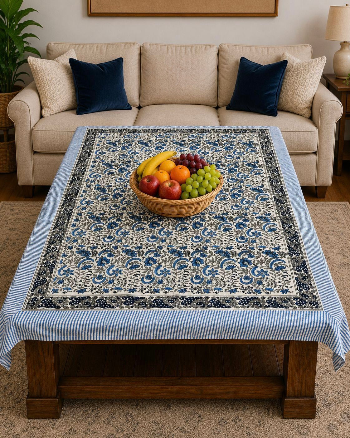 Pure cotton hand-block printed center table/ 4 seater dining table(40x60 inches)