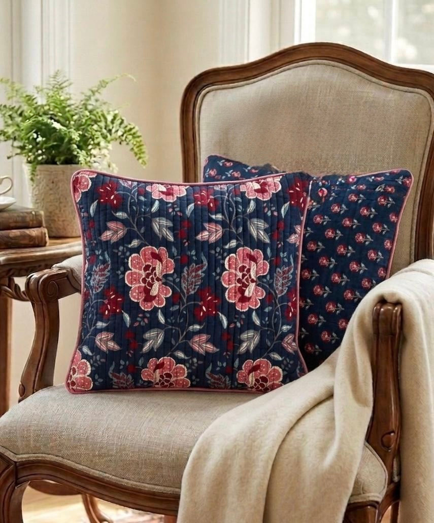 Pure cotton quilted Ajrakh cushion covers 16x16 inches (Set of 5)