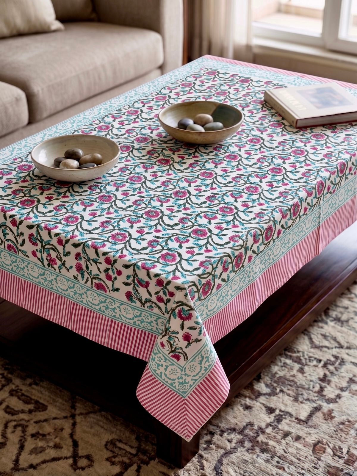 Pure cotton hand-block printed center table/ 4 seater dining table(40x60 inches)