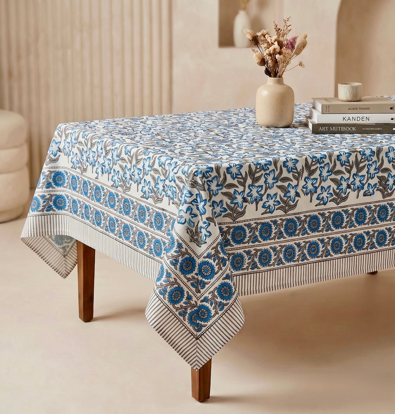 Pure cotton hand-block printed center table/ 4 seater dining table(40x60 inches)