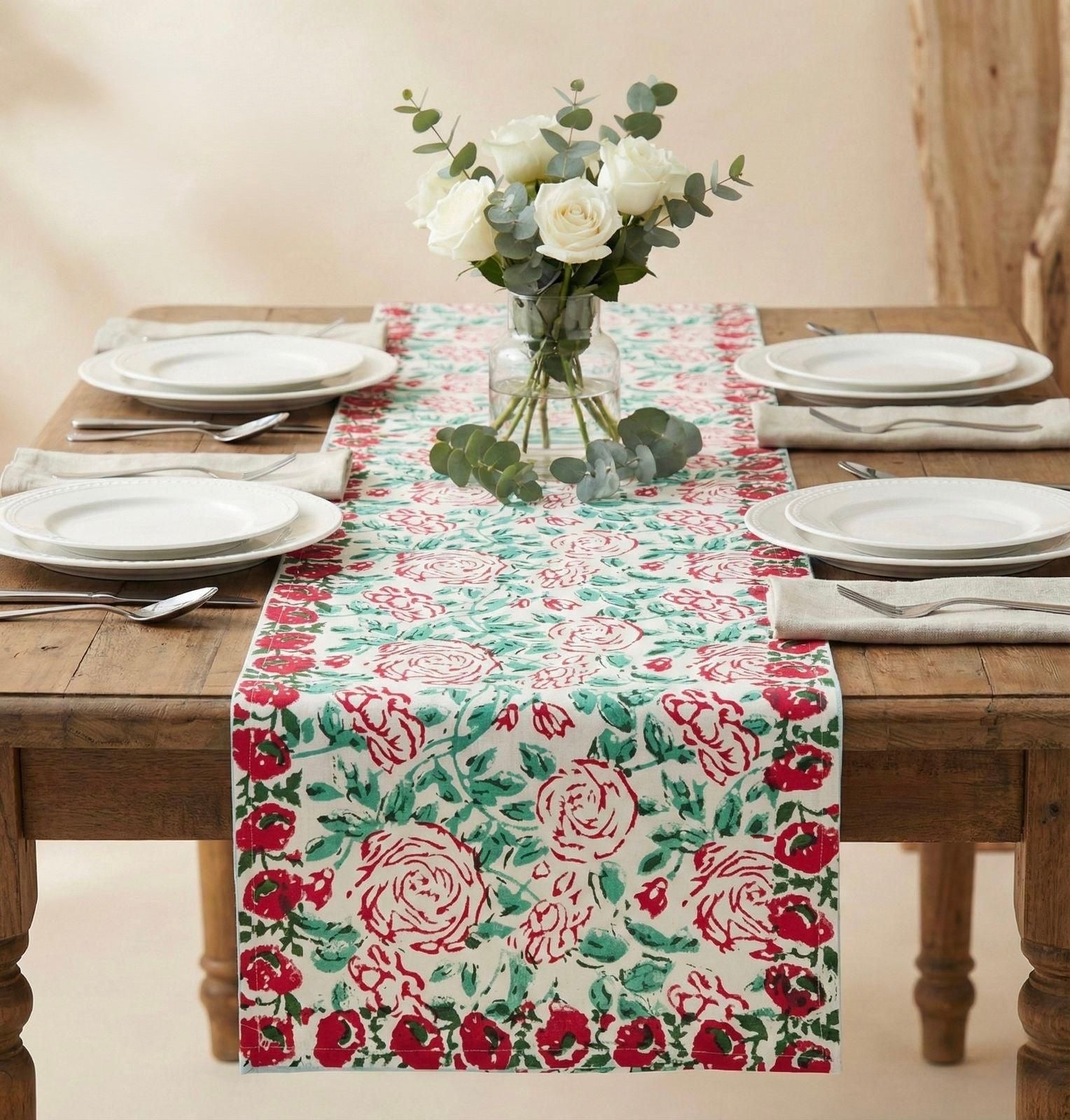 Pure canvas cotton handblock printed runners for 4 and 6 seater dining tables